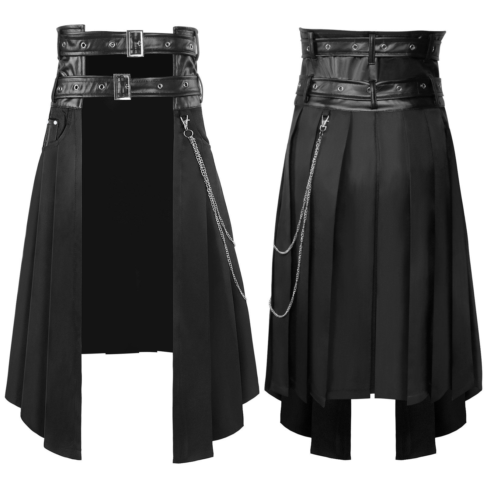 Ethnic Wear - ゴシックダークメンズスカートパンツ、アシンメトリープリーツスカート、ハロウィンロックコスプレステージコスチューム、メンズファッションエスニックウェア
