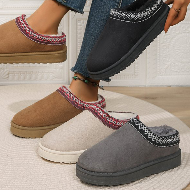Ethnic Fashion Online - 女性のスノーブーツ カジュアル スリッポン ウール 暖かい ホーム