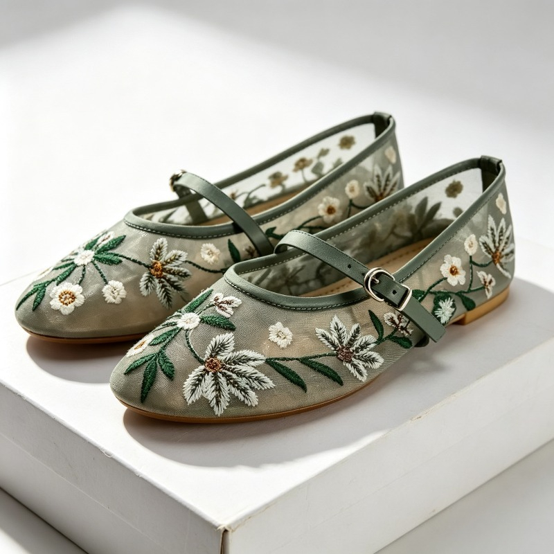 Ethnic Fashion Brands - メッシュ刺繍レジャーバレエフラット女性通気性ブランドサンダル女性のコンフォートファッションドレスシューズレディースメリージェーン靴