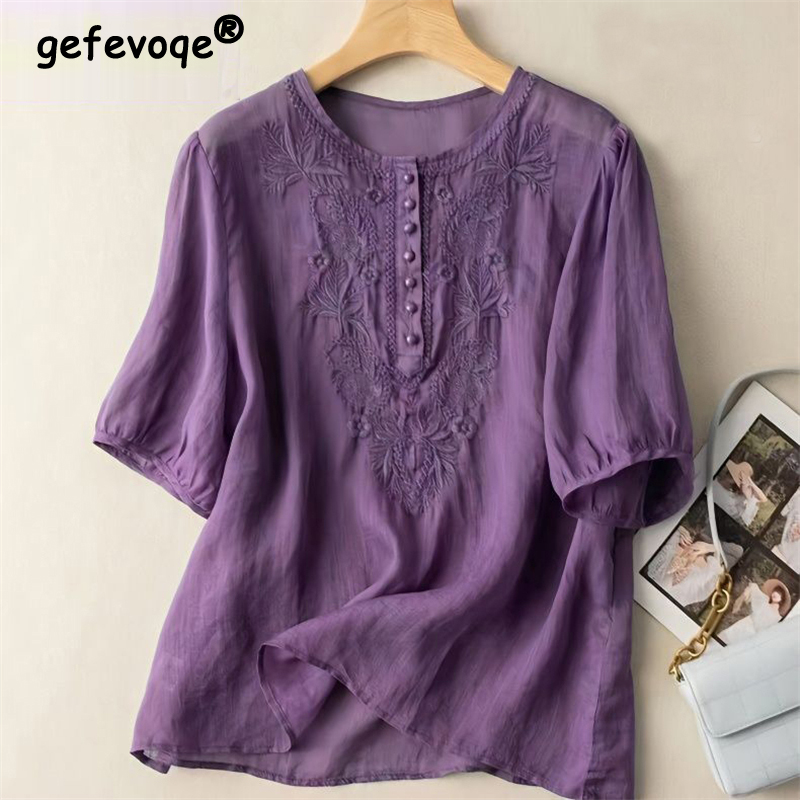 Ethnic Clothing & Online Fashion Store Khaadi Pk - 女性の刺繍入りコットンとリネンのブラウス,エスニックスタイルのトップス,ルーズフィット,半袖,カジュアルウェア,夏,2022