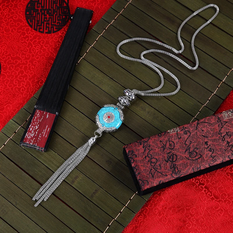 Ethnic Fashion Brands - ブランド Xiong Hang ファッションコスチュームジュエリーラウンドペンダントストーンビーズ合金チェーンタッセルネックレス女性のためのファム