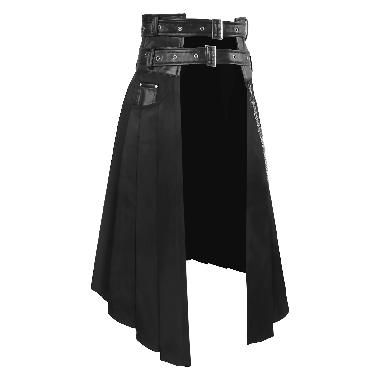 ゴシックダークメンズスカートパンツ、アシンメトリープリーツス - Ethnic Wear のレビューと価格