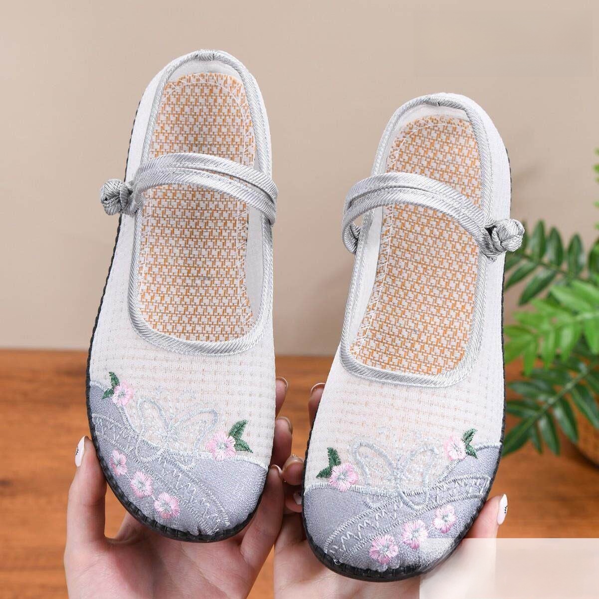 通気性のある刺繍入りフラットボトムエスニックシューズ、女性用 - Ethnic Fashion Online のレビューと価格