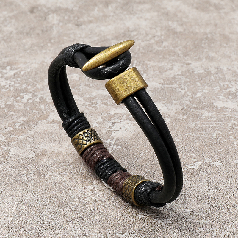 高品質メンズパンクスタイルエスニックブレスレット黒個性レザー - Ethnic Fashion Pk のレビューと価格