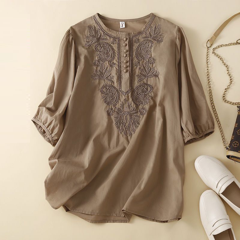 女性の刺繍入りコットンとリネンのブラウス,エスニックスタイル - Ethnic Clothing & Online Fashion Store Khaadi Pk のレビューと価格